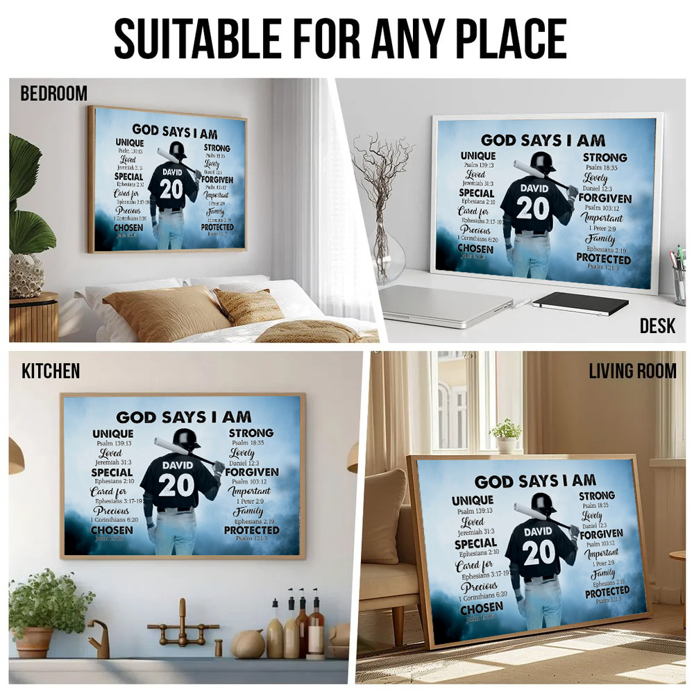 Baseball God Says I Am - Personalized Canvas Prints - Gift for Baseball Player, Baseball Lover, Son, Grandson