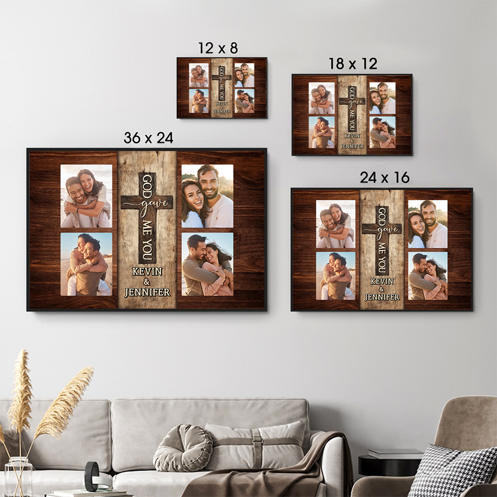 Custom Photo Couple God Gave Me You - Personalized Canvas Prints - Gift For Her/Him, Husband/Wife, Couples on Anniversary, Valentine's Day