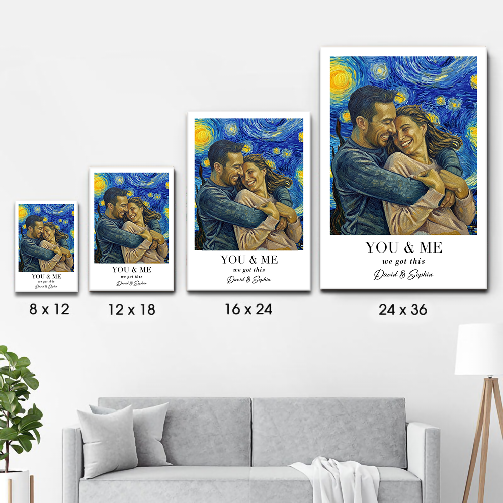 Custom Photo Van Gogh Wall Art You & Me We Got This - Personalized Canvas Prints - Gift For Her/Him, Husband/Wife, Couples on Anniversary, Valentine's Day