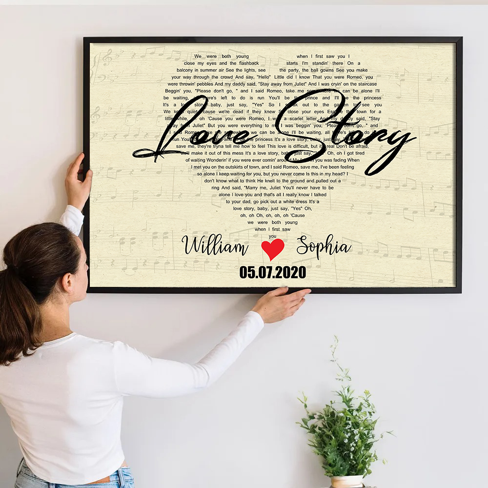 Custom Heart Shaped Song Lyrics - Personalized Canvas Print - Gift For Her/Him, Husband/Wife, Couples on Anniversary, Valentine's Day