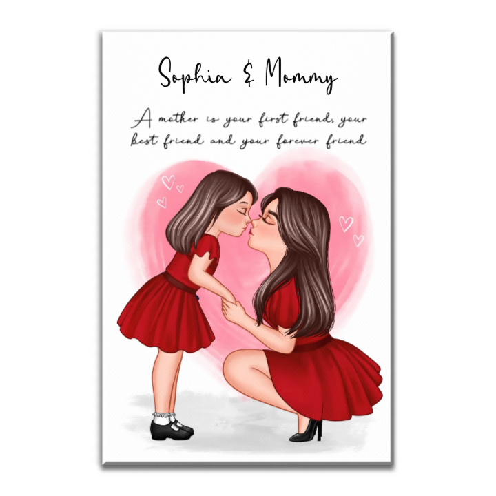 Mom And Kid Holding Hands Kissing - Personalized Canvas Print - Gift For Mom, Mother's Day