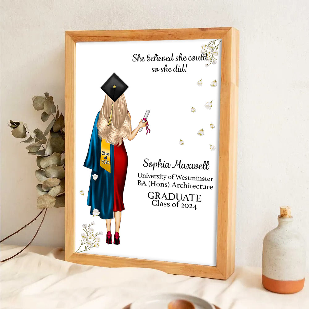 She Believed She Could So She Did - Personalized Canvas Print - Graduation Gifts, Presents & Ideas For Her/Him, Grad Ceremony, Commencement, Convocation, College & University