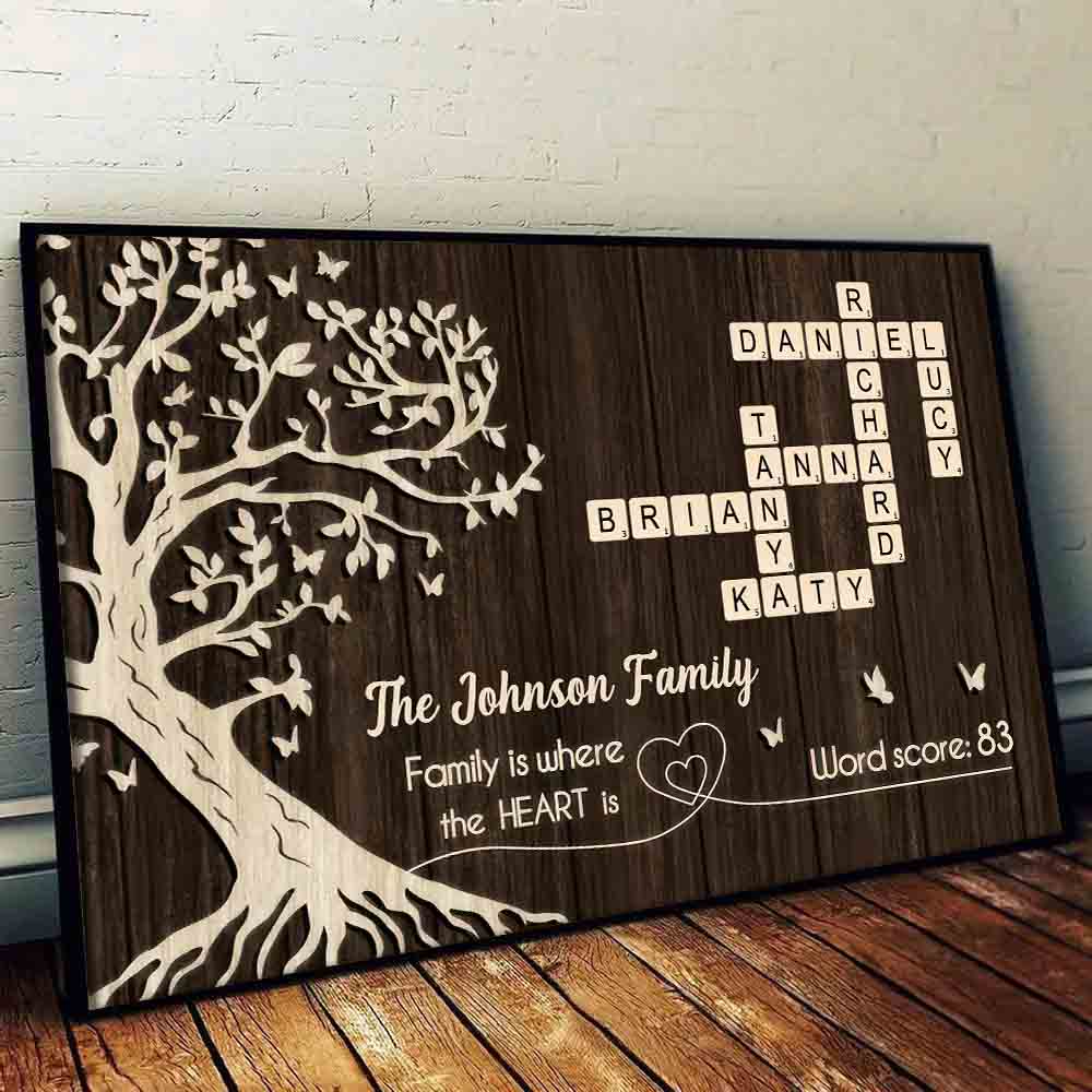 Family is Where the Heart is, Crossword Tree of Life - Personalized Canvas Prints - Gift For Family Members, Mom and Dad