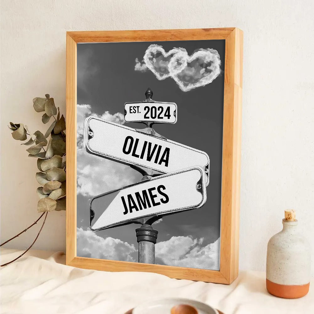 Vintage Street Sign For Couples - Personalized Canvas Print - Gift For Her/Him, Husband/Wife, Couples on Anniversary, Valentine's Day