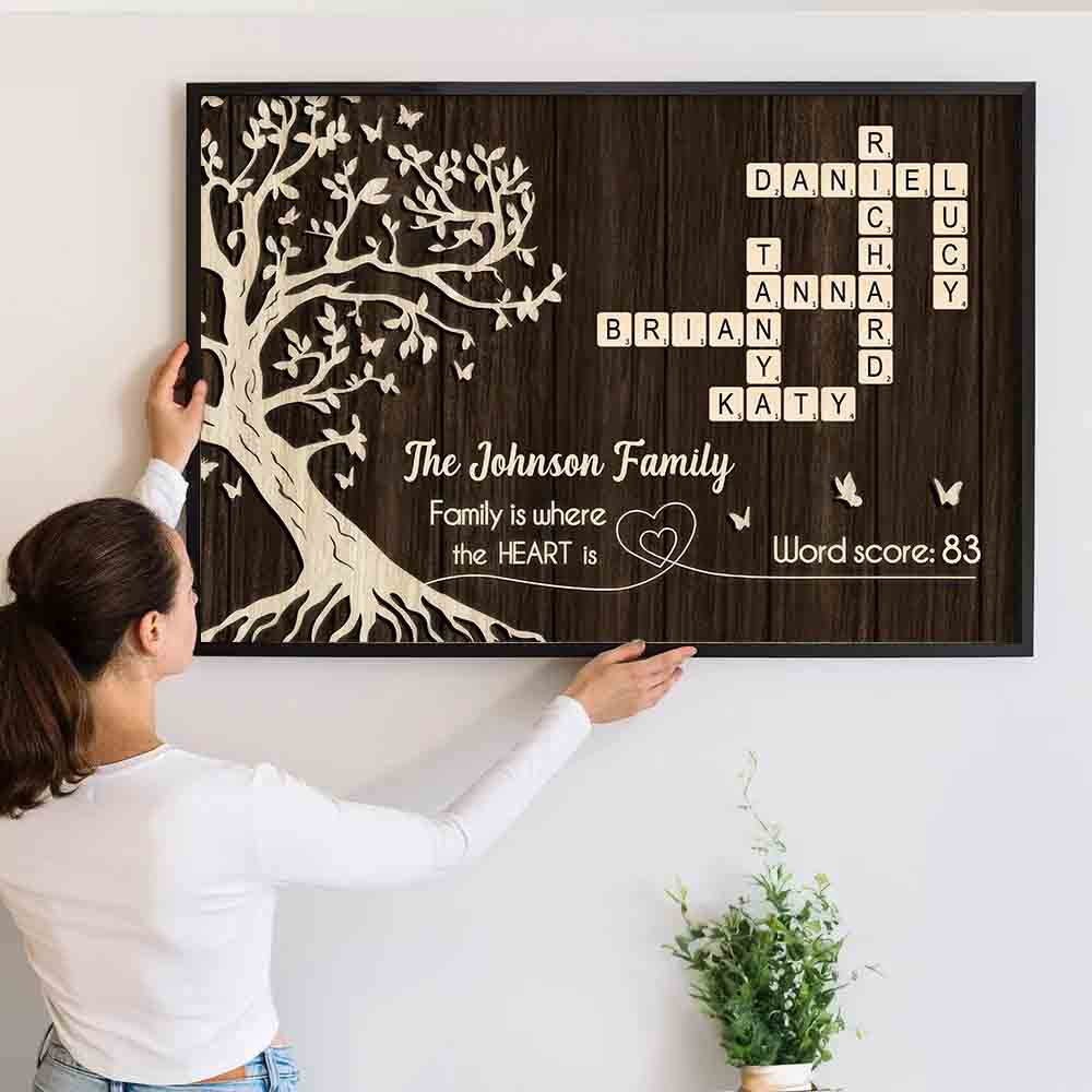 Family is Where the Heart is, Crossword Tree of Life - Personalized Canvas Prints - Gift For Family Members, Mom and Dad