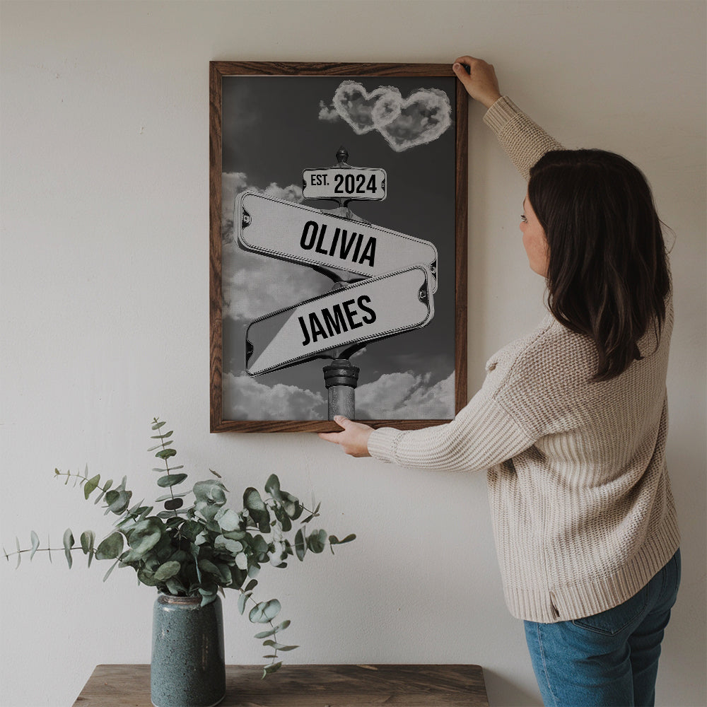 Vintage Street Sign For Couples - Personalized Canvas Print - Gift For Her/Him, Husband/Wife, Couples on Anniversary, Valentine's Day