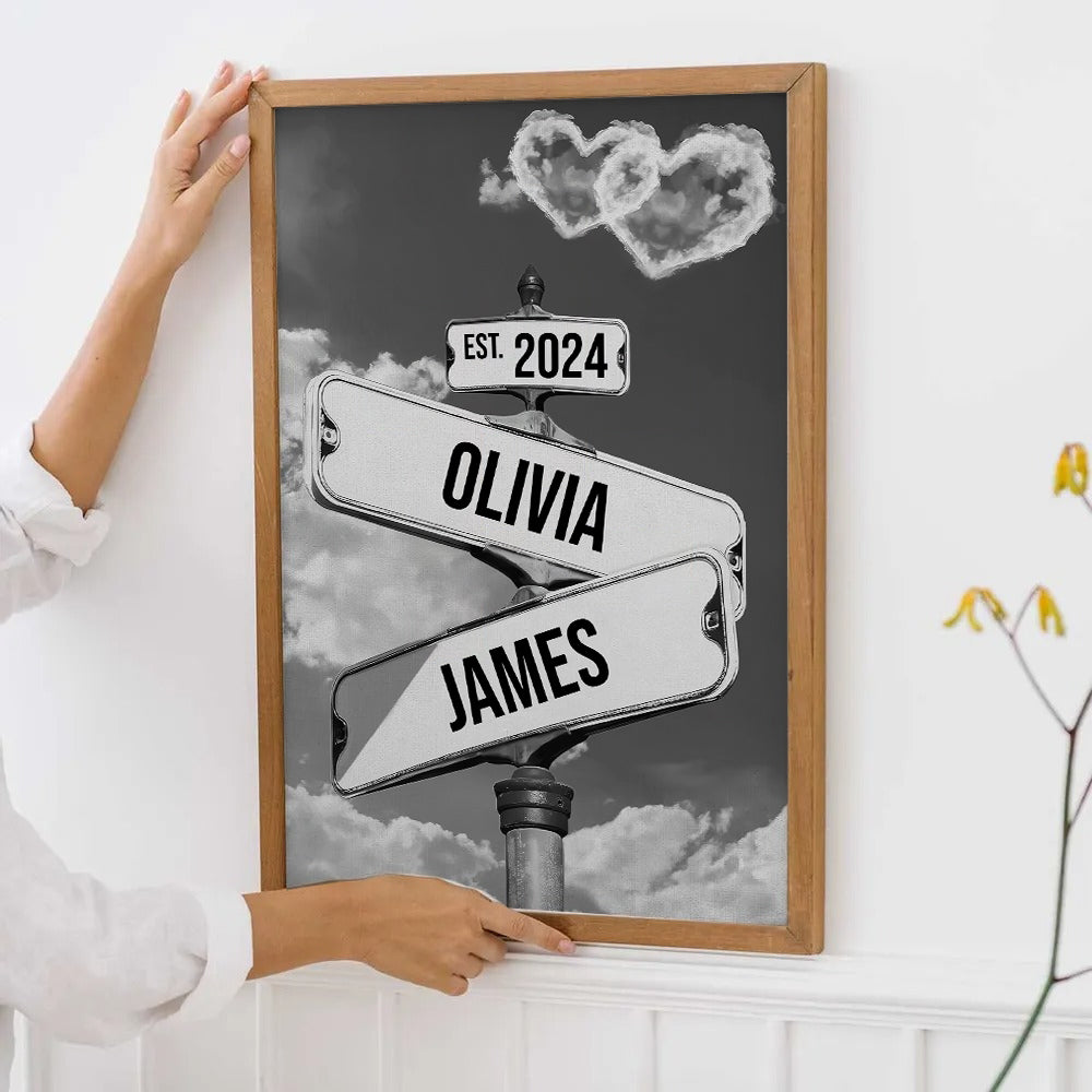 Vintage Street Sign For Couples - Personalized Canvas Print - Gift For Her/Him, Husband/Wife, Couples on Anniversary, Valentine's Day