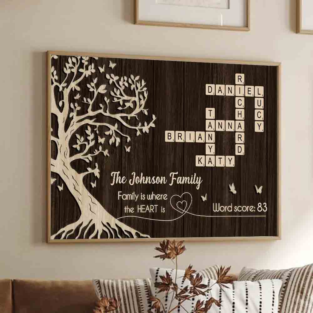 Family is Where the Heart is, Crossword Tree of Life - Personalized Canvas Prints - Gift For Family Members, Mom and Dad