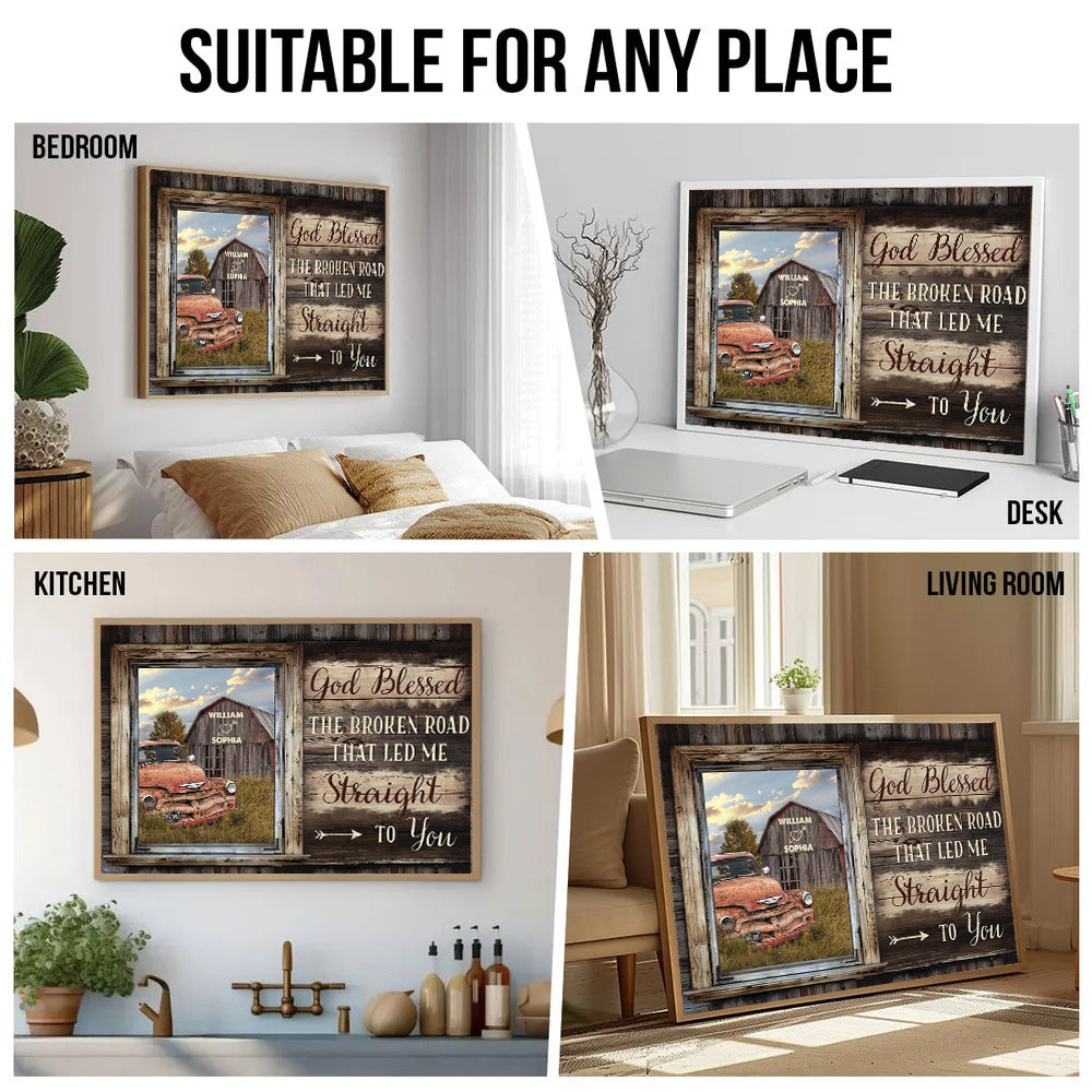 God Bless The Broken Road That Led Me Straight To You - Personalized Canvas - Gift For Her/Him, Husband/Wife, Couples on Anniversary, Valentine