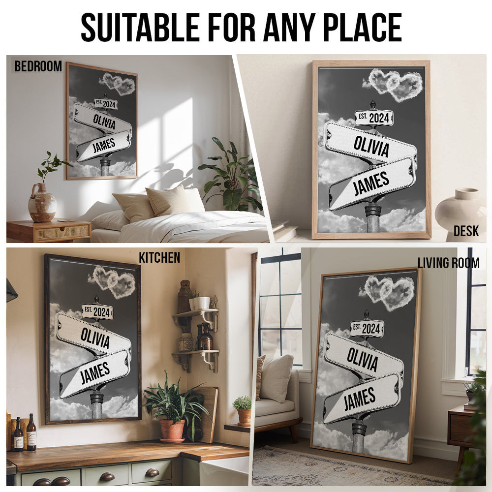 Vintage Street Sign For Couples - Personalized Canvas Print - Gift For Her/Him, Husband/Wife, Couples on Anniversary, Valentine's Day