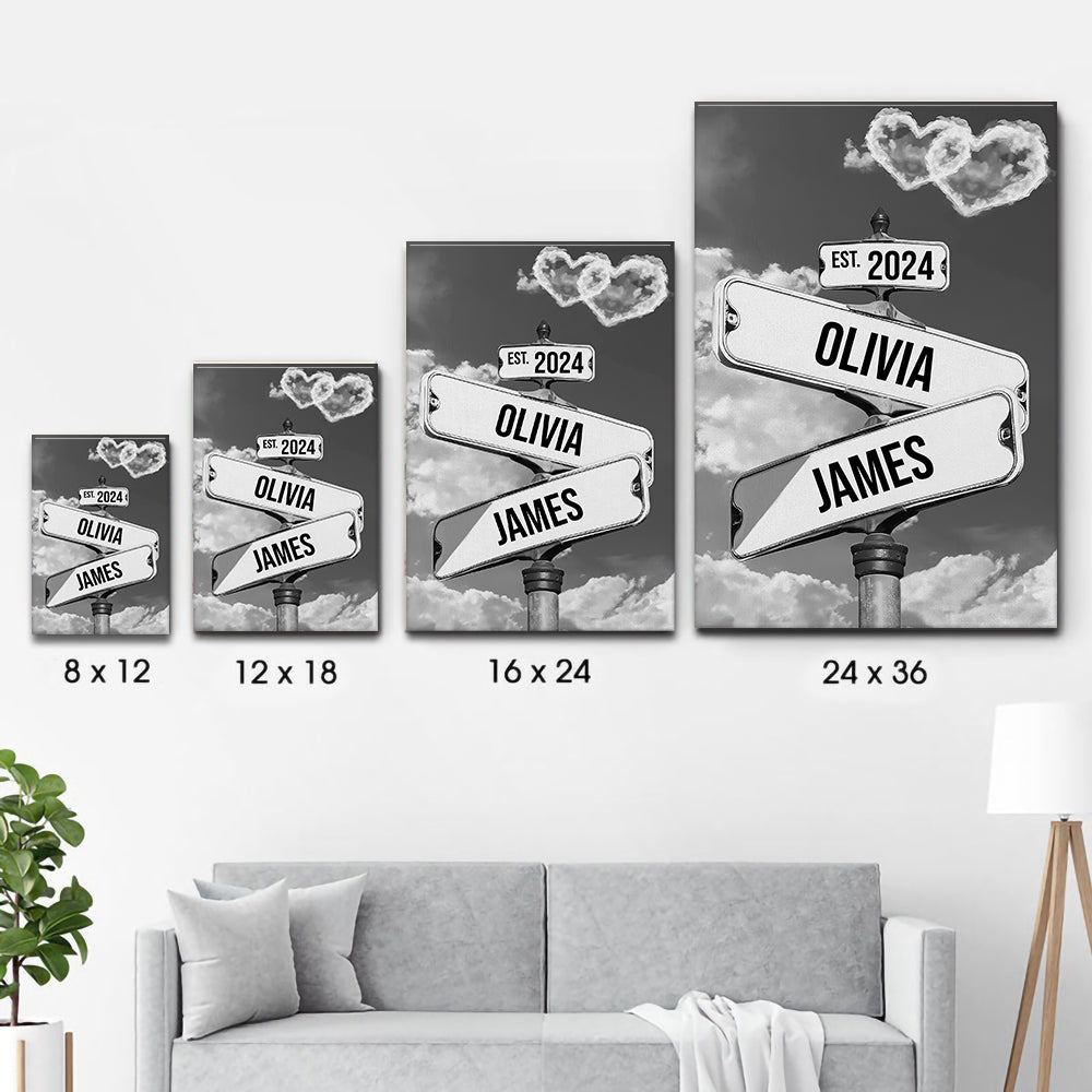 Vintage Street Sign For Couples - Personalized Canvas Print - Gift For Her/Him, Husband/Wife, Couples on Anniversary, Valentine's Day