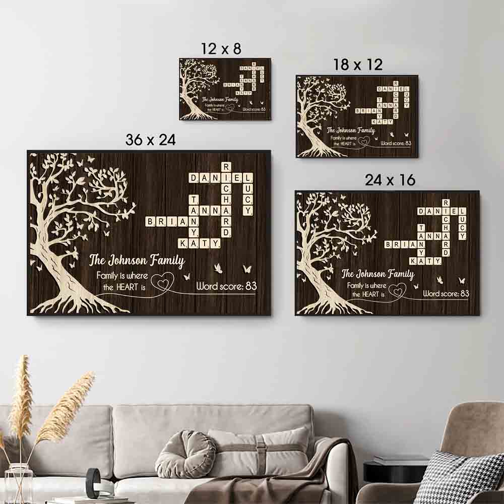 Family is Where the Heart is, Crossword Tree of Life - Personalized Canvas Prints - Gift For Family Members, Mom and Dad