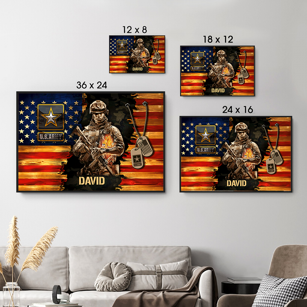 Soldier American Rustic Flag - Personalized Canvas - Gift For Military Veteran Dad Grandpa Veteran
