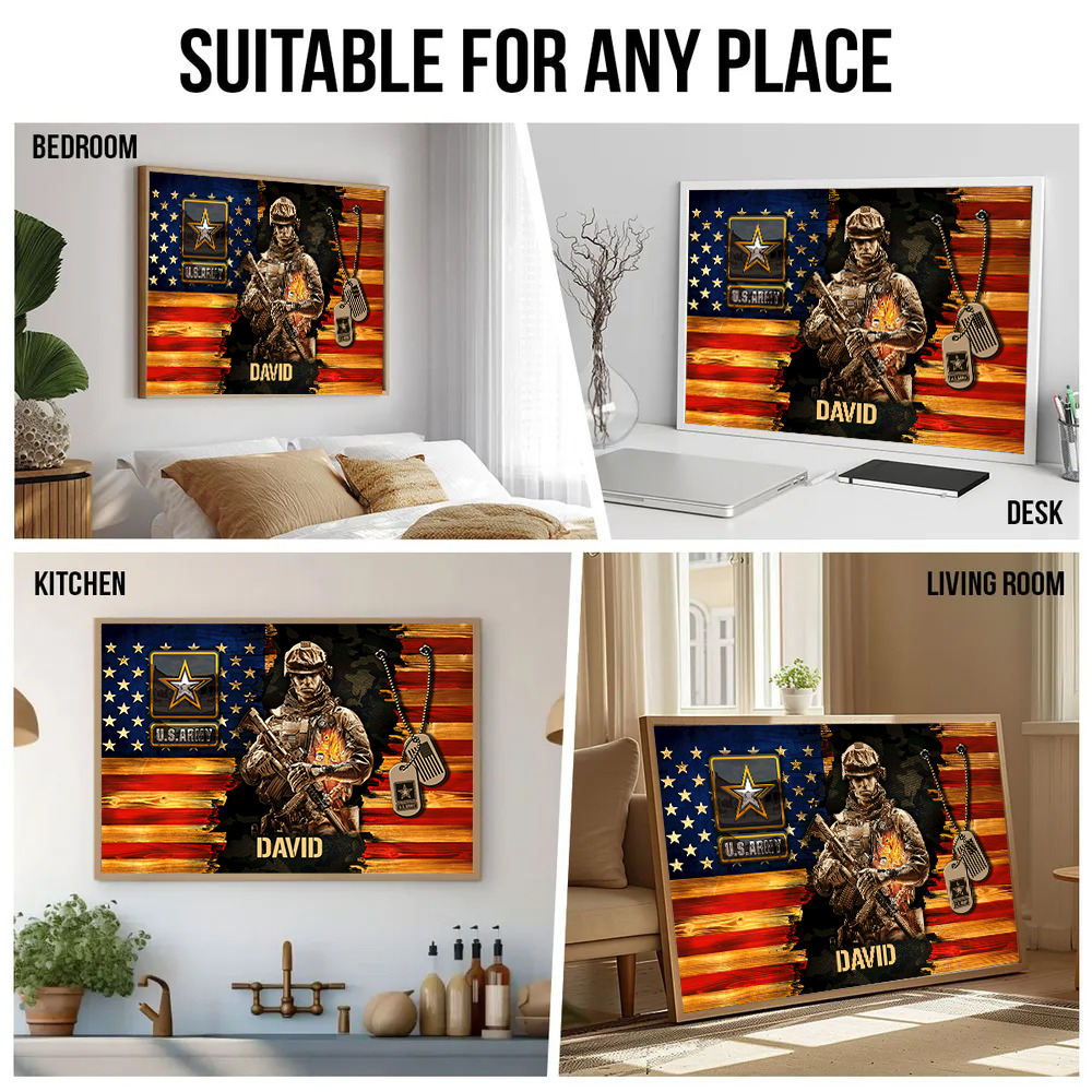 Soldier American Rustic Flag - Personalized Canvas - Gift For Military Veteran Dad Grandpa Veteran