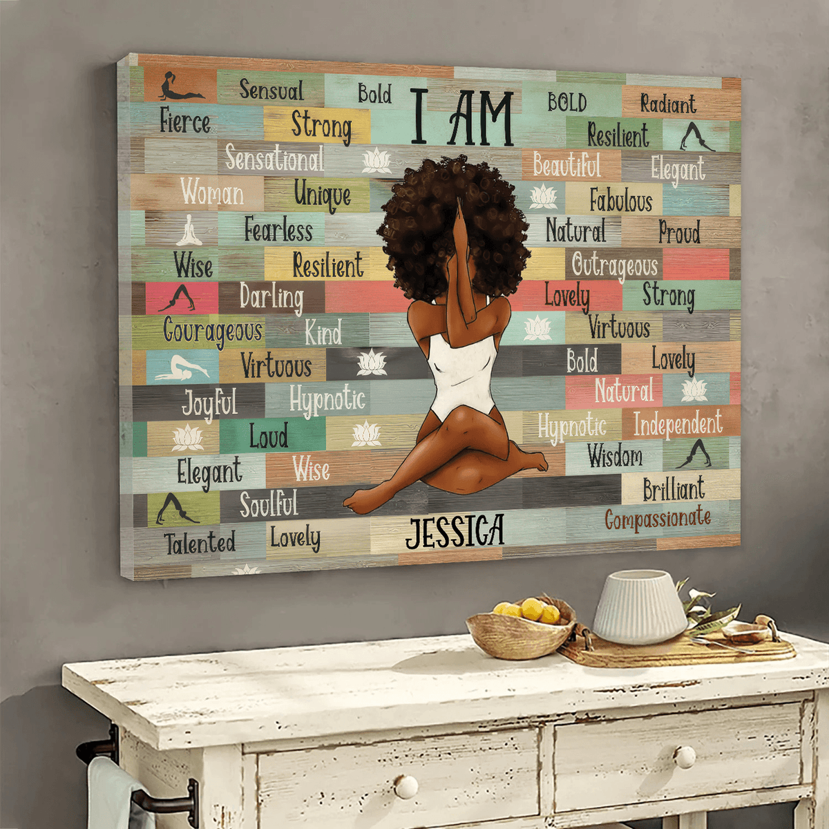 I Am Black Woman Yoga Pose - Personalized Canvas - Gift for Black Woman, Black Girl - Black History Month, Juneteenth | Custom Black Art, African American