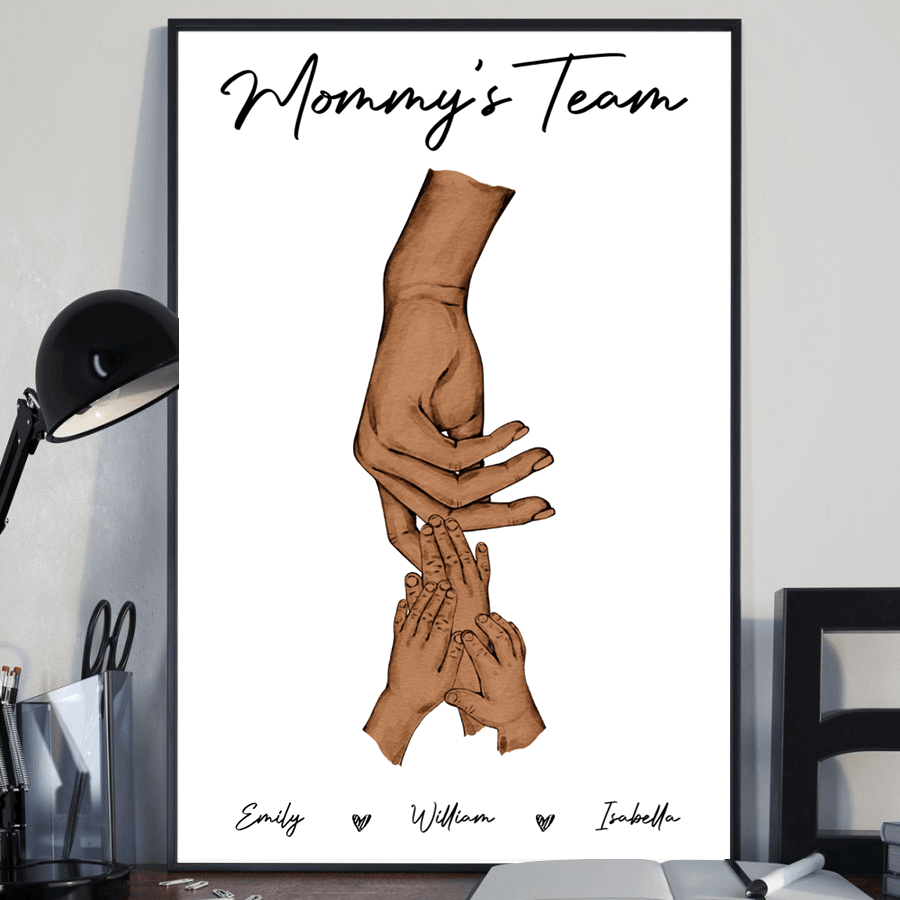 Black Mom Holding Kid's Hands - Custom Wall Art - Personalized Gift for Mother's Day, Black History Month, Juneteenth, or Any Occasion