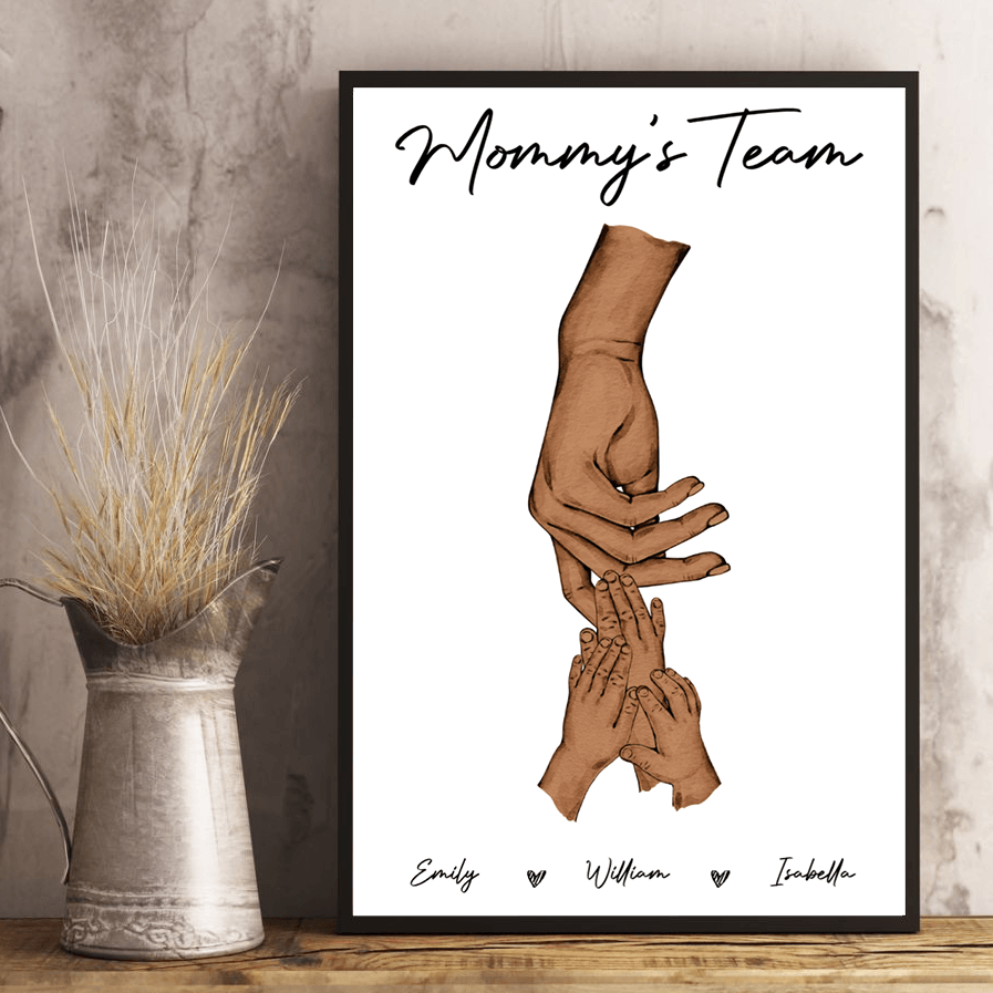 Black Mom Holding Kid's Hands - Custom Wall Art - Personalized Gift for Mother's Day, Black History Month, Juneteenth, or Any Occasion