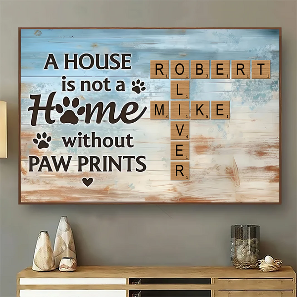 Home With Paw Prints Pet - Personalized Canvas - Gift For Dog Lovers, Cat Lovers, Pet Lovers
