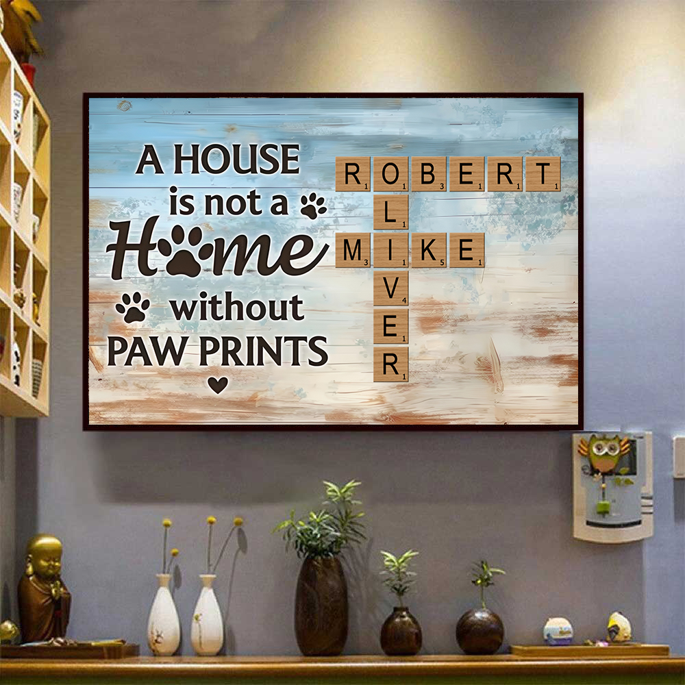 Home With Paw Prints Pet - Personalized Canvas - Gift For Dog Lovers, Cat Lovers, Pet Lovers