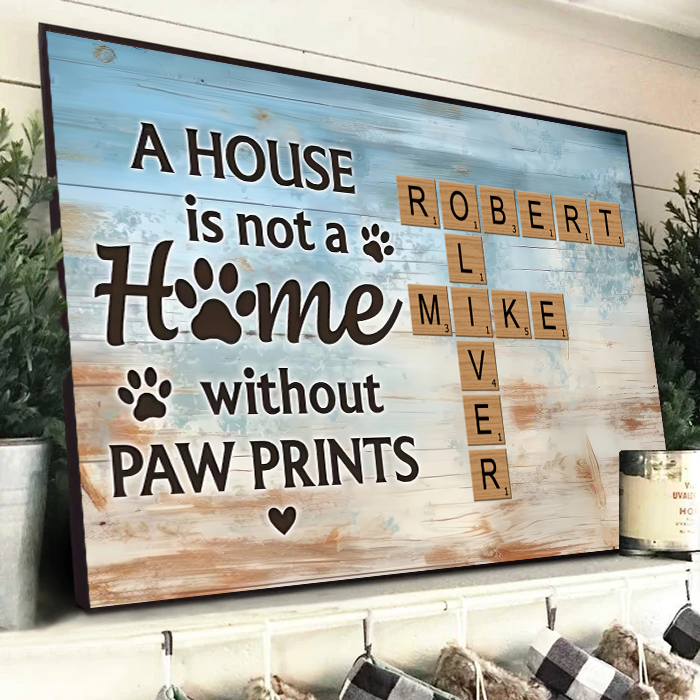 Home With Paw Prints Pet - Personalized Canvas - Gift For Dog Lovers, Cat Lovers, Pet Lovers