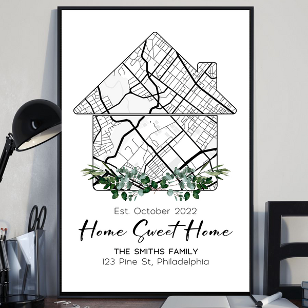 Custom Home Map, First Time Home Buyer, Personalized Housewarming Gift - Personalized Canvas Print
