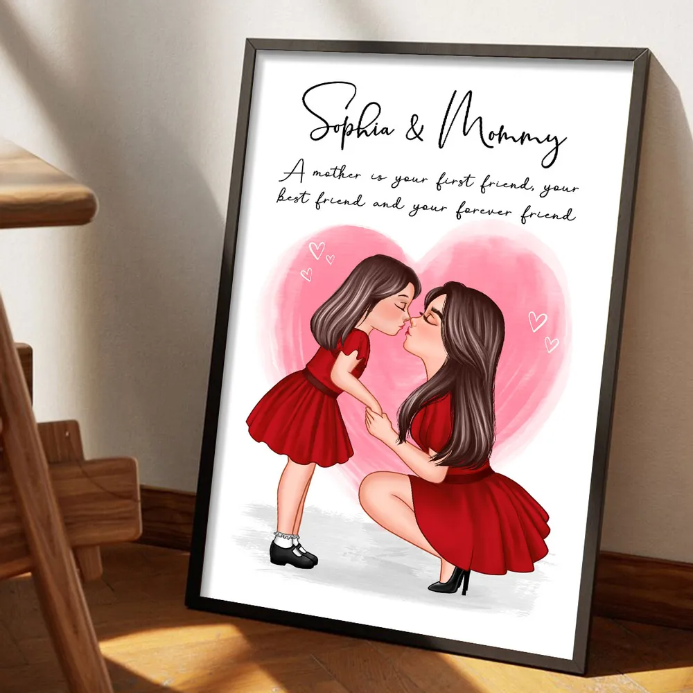 Mom And Kid Holding Hands Kissing - Personalized Canvas Print - Gift For Mom, Mother's Day
