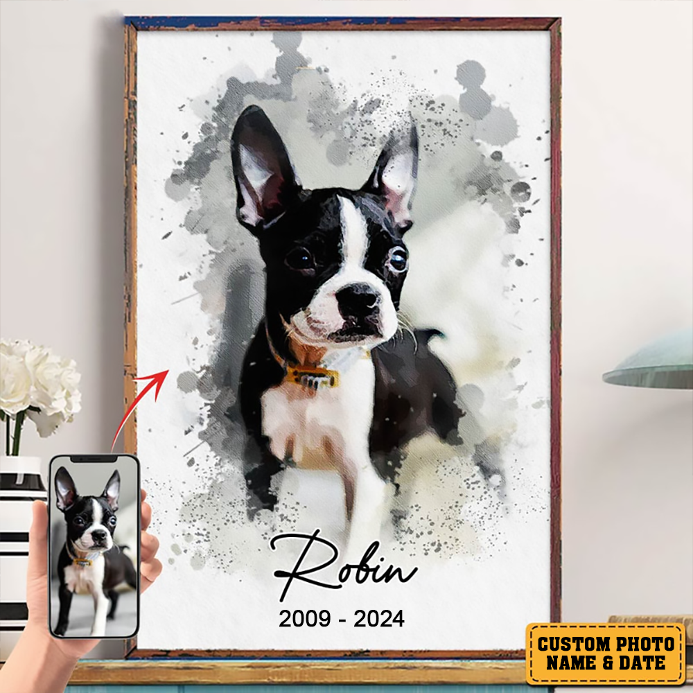 Custom Photo Watercolor Pet Portrait - Personalized Canvas Prints - Gifts for Dog Mom, Dog Dad, Pet Memorial, Pet Loss, Sympathy