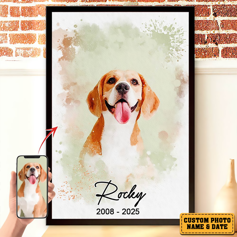 Custom Photo Watercolor Pet Portrait - Personalized Canvas Prints - Gifts for Dog Mom, Dog Dad, Pet Memorial, Pet Loss, Sympathy
