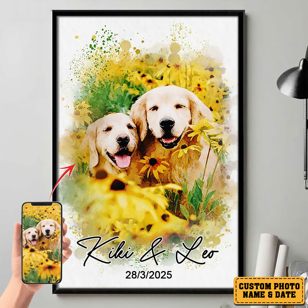 Custom Photo Watercolor Pet Portrait - Personalized Canvas Prints - Gifts for Dog Mom, Dog Dad, Pet Memorial, Pet Loss, Sympathy