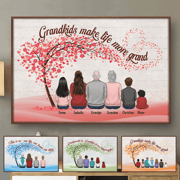 Grandparents & Grandkids Forever Linked Together - Personalized Family Gift For Grandma, Grandpa, Grandparent | Canvas