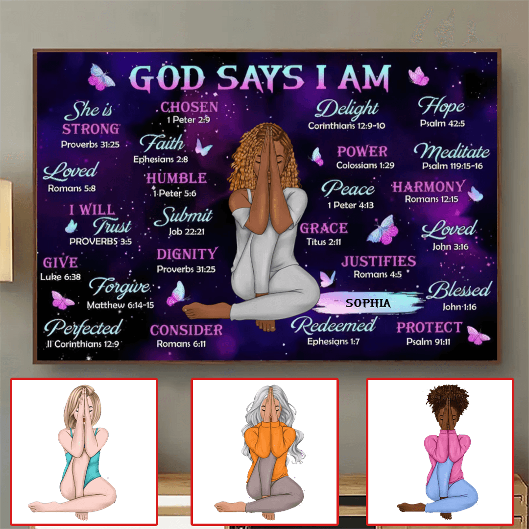 God Says I Am - Custom Canvas - Personalized Gift for Christian Girl, Woman, Wife, Girlfriend