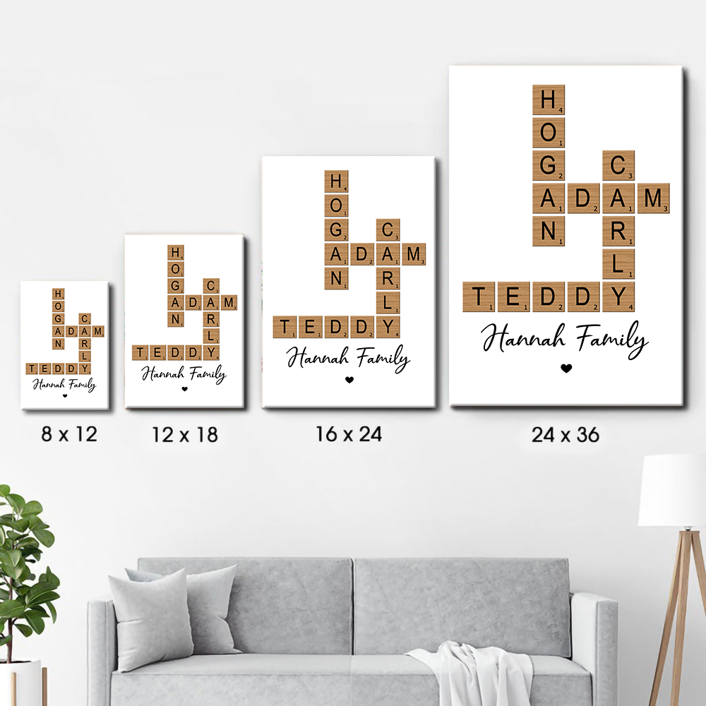 Family Crossword Art - Created In A Moment, Treasured Forever Personalized Canvas Print