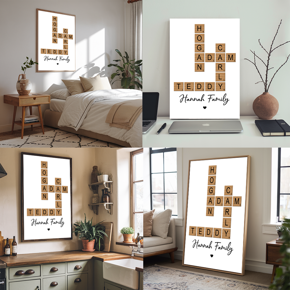 Family Crossword Art - Created In A Moment, Treasured Forever Personalized Canvas Print