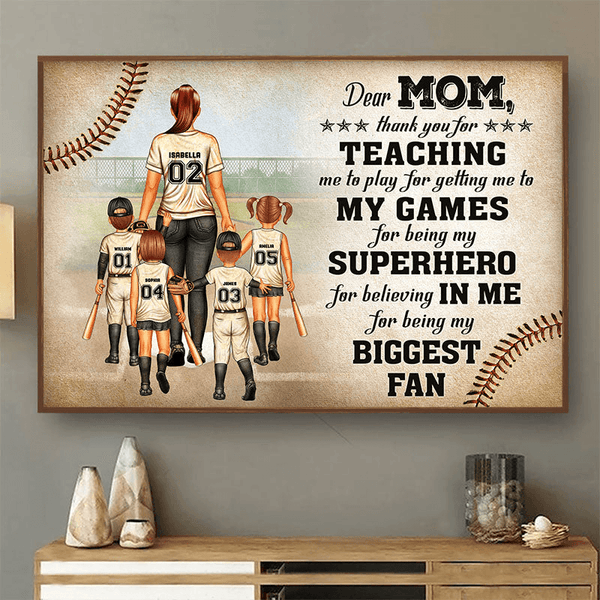 Baseball Dear Mom Thank You For Being My Biggest Fan - Personalized Canvas Prints - Custom Mother's Day Gift For Mom, Mama, Mommy, Mother, Wife