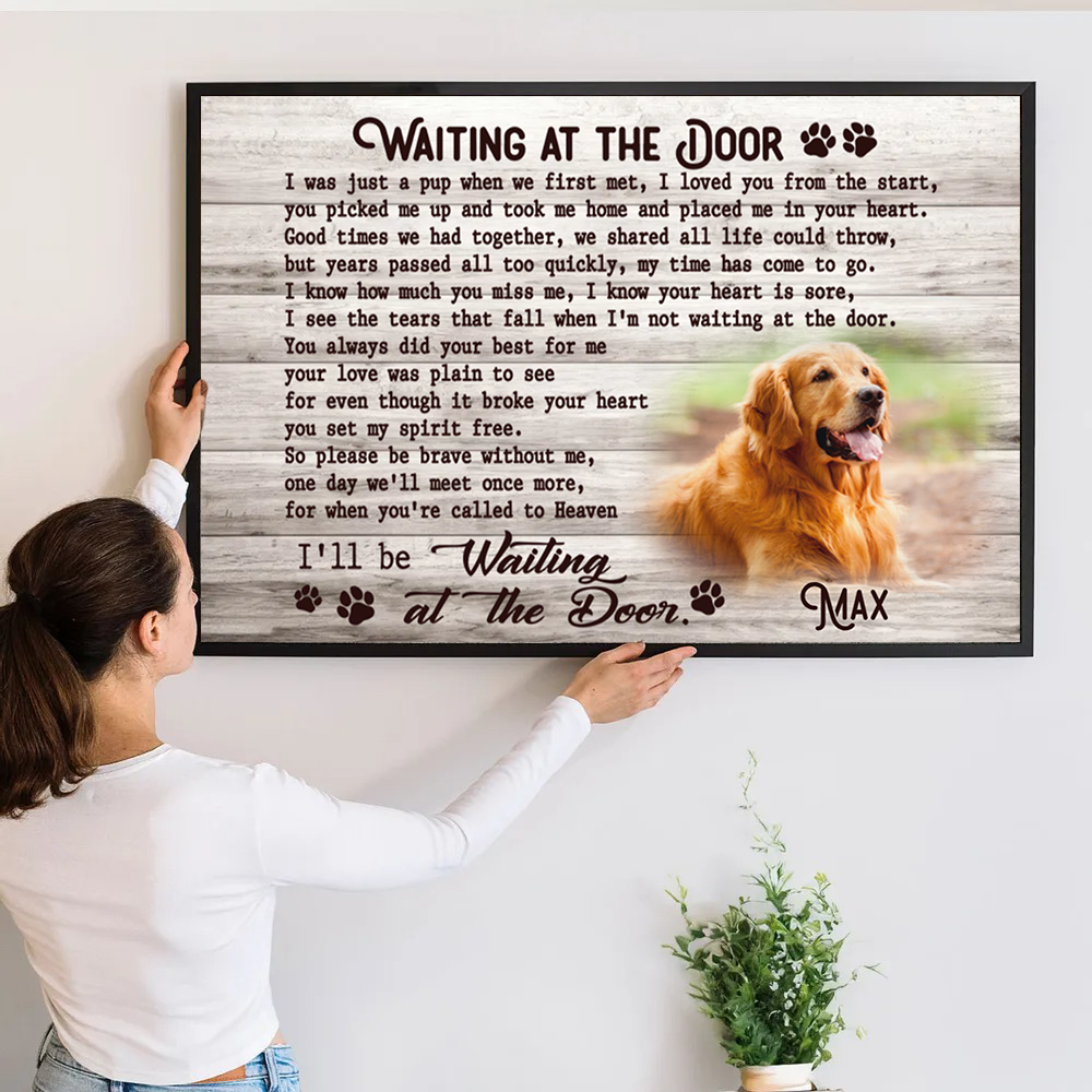Custom Photo Memorial Pet Waiting At The Door - Personalized Canvas - Gift for Pet Loss, Sympathy Gift for Cat, Dog Lovers