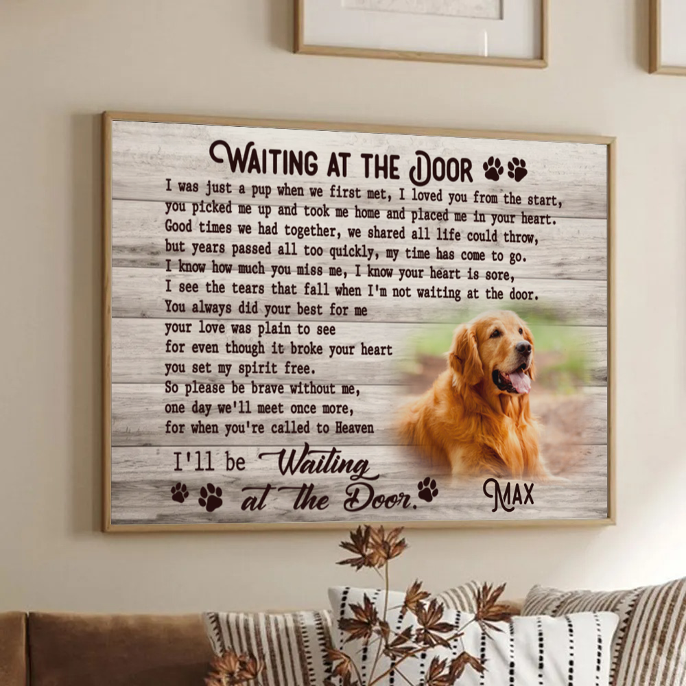 Custom Photo Memorial Pet Waiting At The Door - Personalized Canvas - Gift for Pet Loss, Sympathy Gift for Cat, Dog Lovers