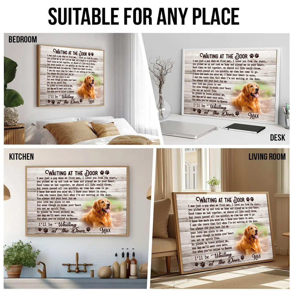 Custom Photo Memorial Pet Waiting At The Door - Personalized Canvas - Gift for Pet Loss, Sympathy Gift for Cat, Dog Lovers