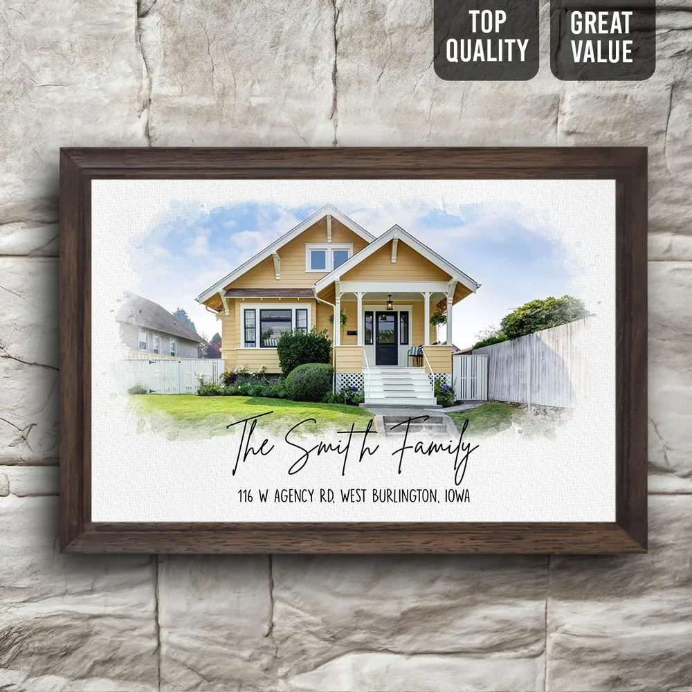 Custom Photo Watercolor House - Personalized Canvas - Gift For Family, Housewarming Gift, Childhood Home