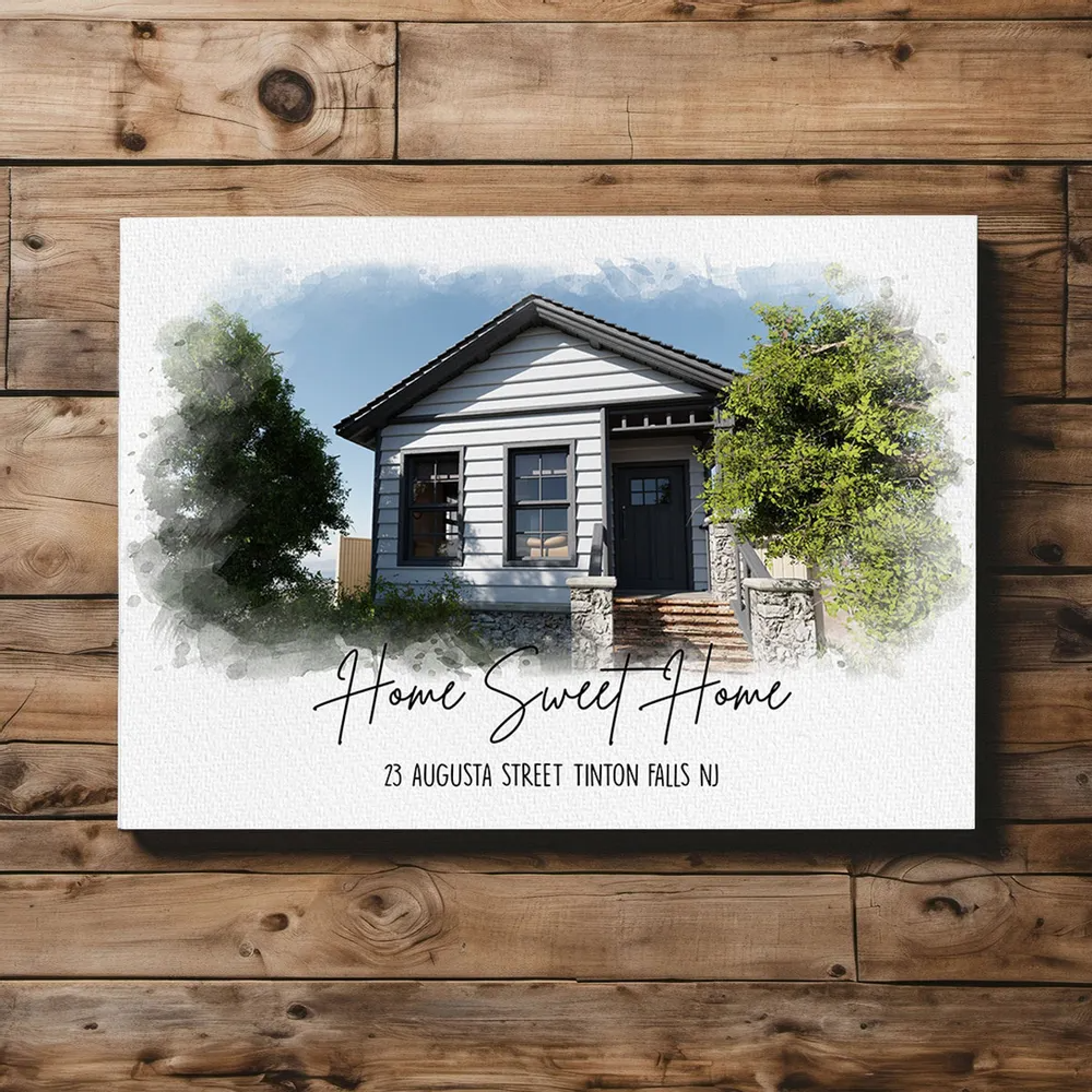 Custom Photo Watercolor House - Personalized Canvas - Gift For Family, Housewarming Gift, Childhood Home