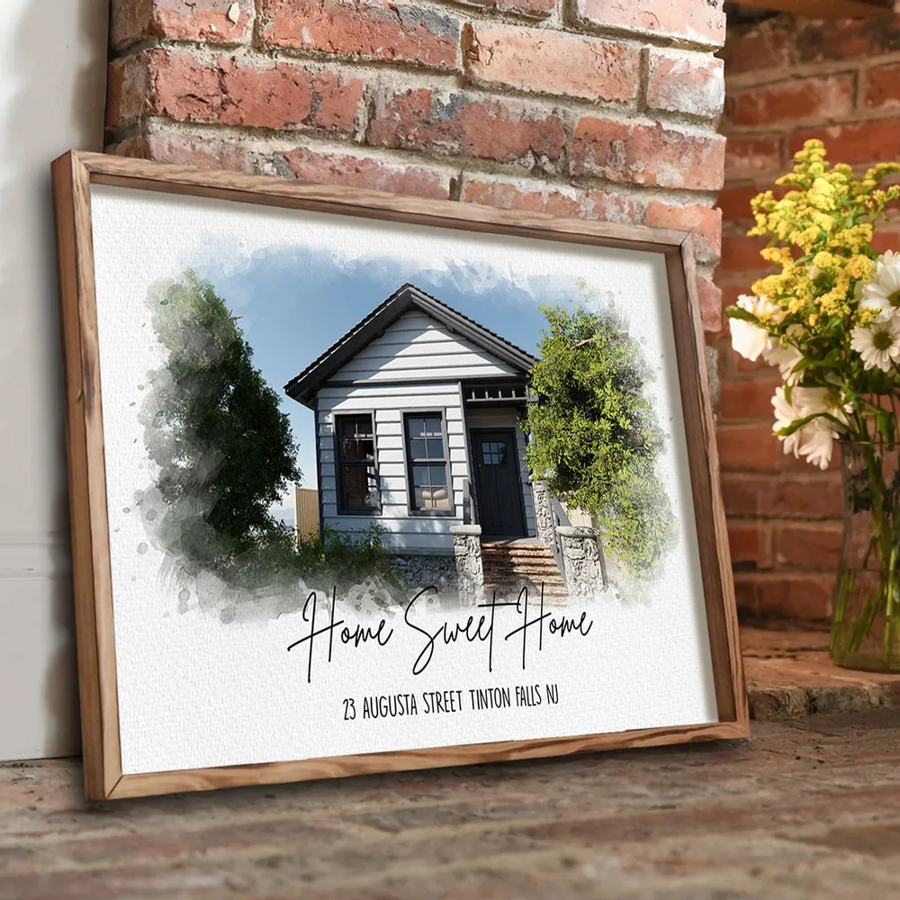 Custom Photo Watercolor House - Personalized Canvas - Gift For Family, Housewarming Gift, Childhood Home