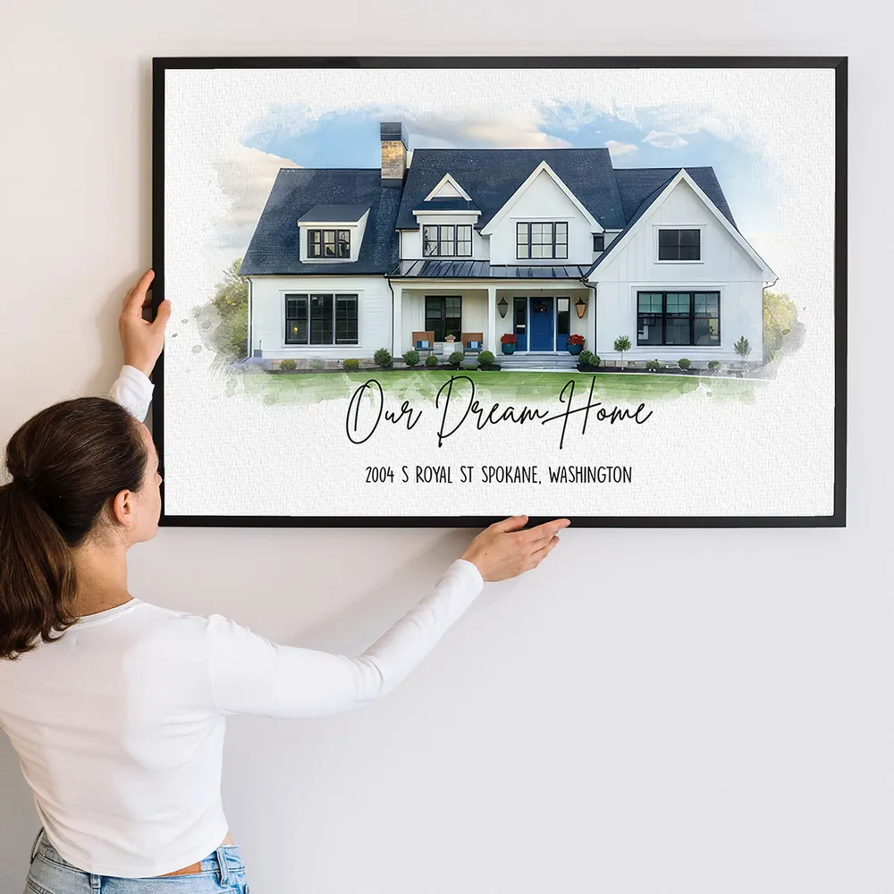 Custom Photo Watercolor House - Personalized Canvas - Gift For Family, Housewarming Gift, Childhood Home