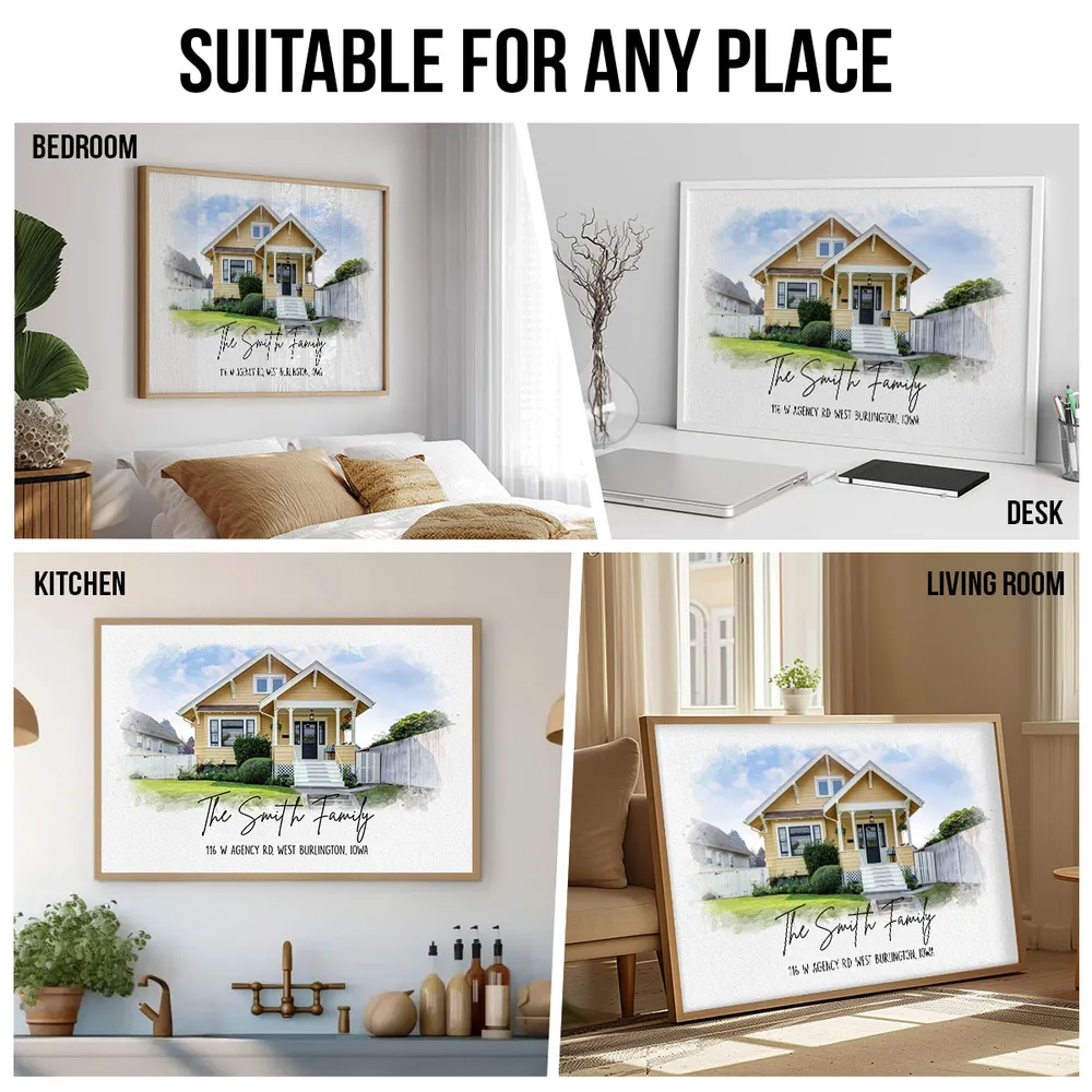 Custom Photo Watercolor House - Personalized Canvas - Gift For Family, Housewarming Gift, Childhood Home
