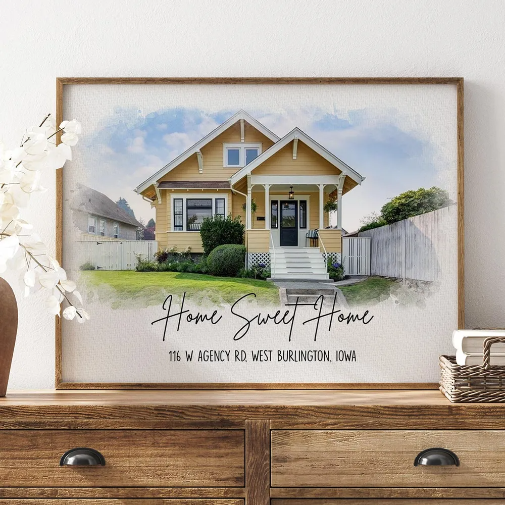 Custom Photo Watercolor House - Personalized Canvas - Gift For Family, Housewarming Gift, Childhood Home