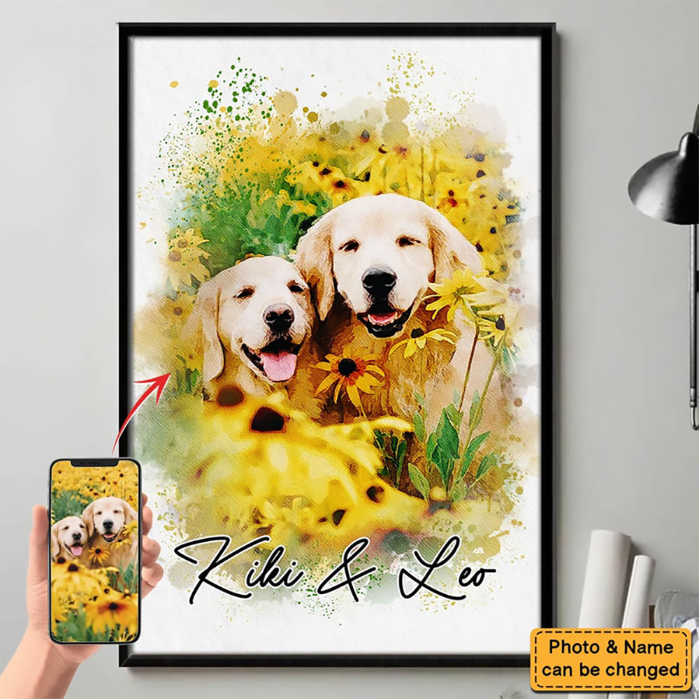 Custom Photo Watercolor Pet - Personalized Canvas Print - Gift for Dog Lovers, Cat Lovers, Pet Lovers