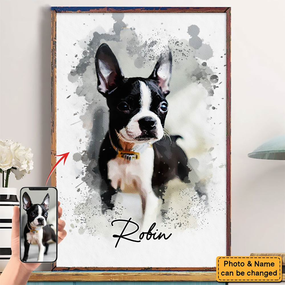 Custom Photo Watercolor Pet - Personalized Canvas Print - Gift for Dog Lovers, Cat Lovers, Pet Lovers
