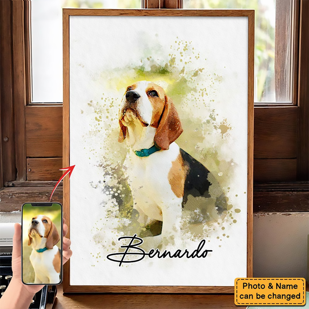 Custom Photo Watercolor Pet - Personalized Canvas Print - Gift for Dog Lovers, Cat Lovers, Pet Lovers