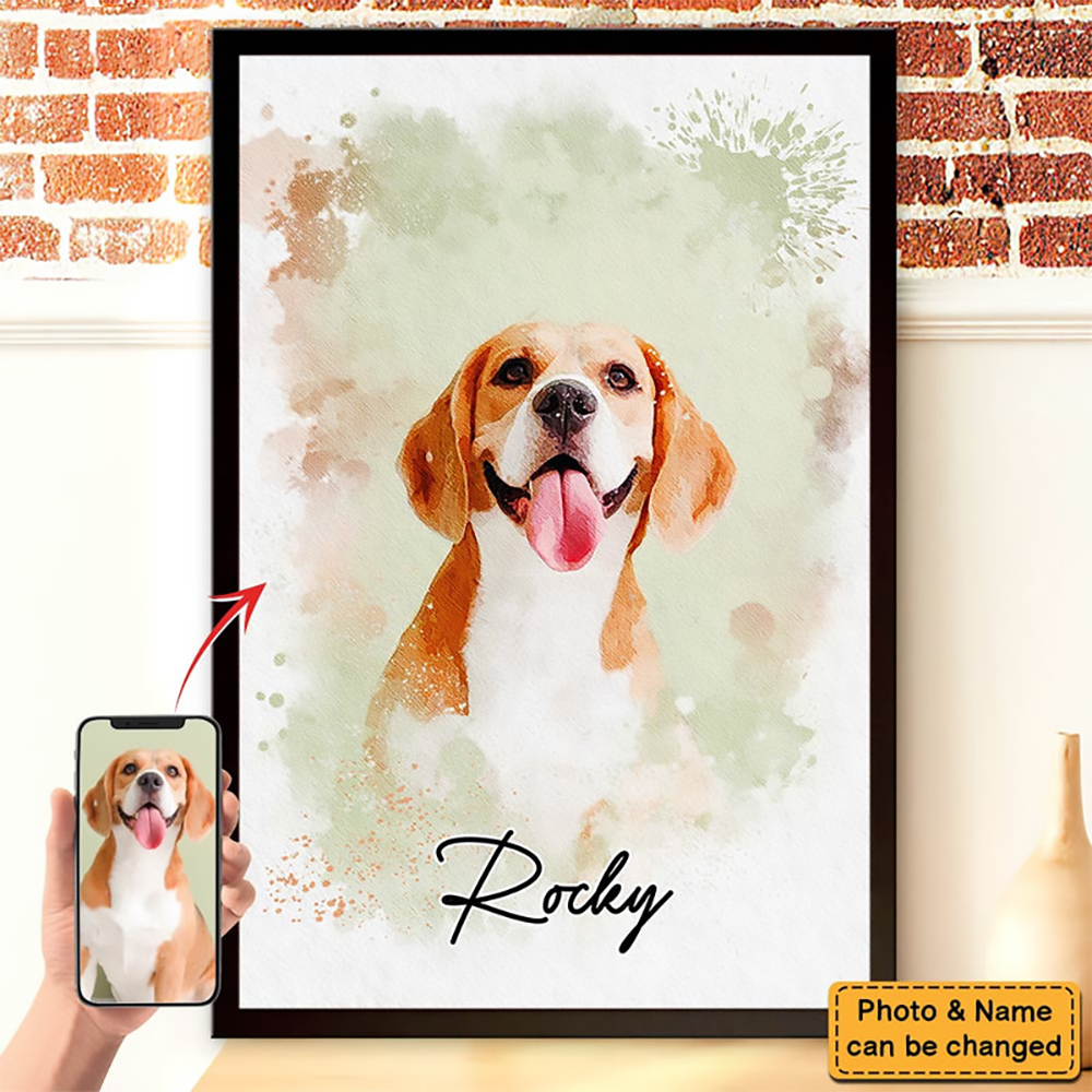 Custom Photo Watercolor Pet - Personalized Canvas Print - Gift for Dog Lovers, Cat Lovers, Pet Lovers