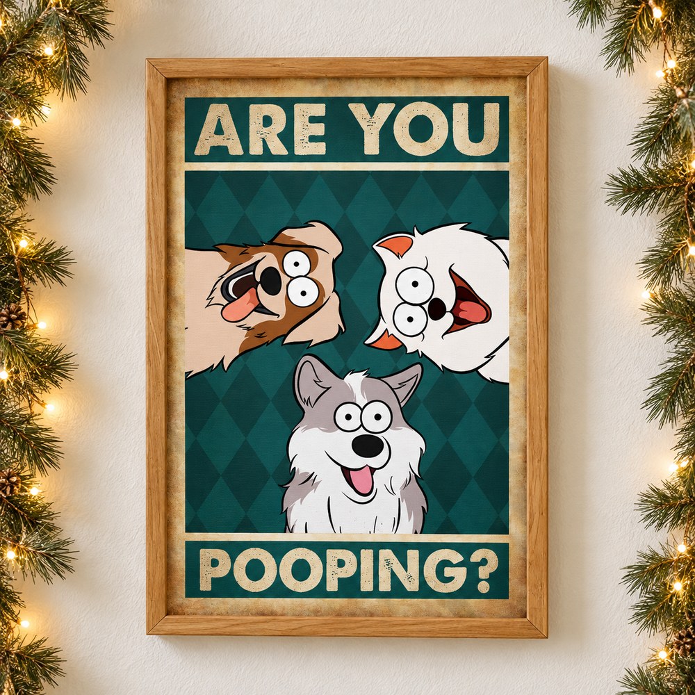 Personalized dog lovers canvas wall art displayed on a wall with holiday pine garland