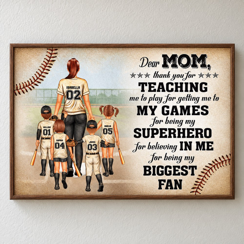Close-up of canvas weave texture and typography on personalized baseball mom print