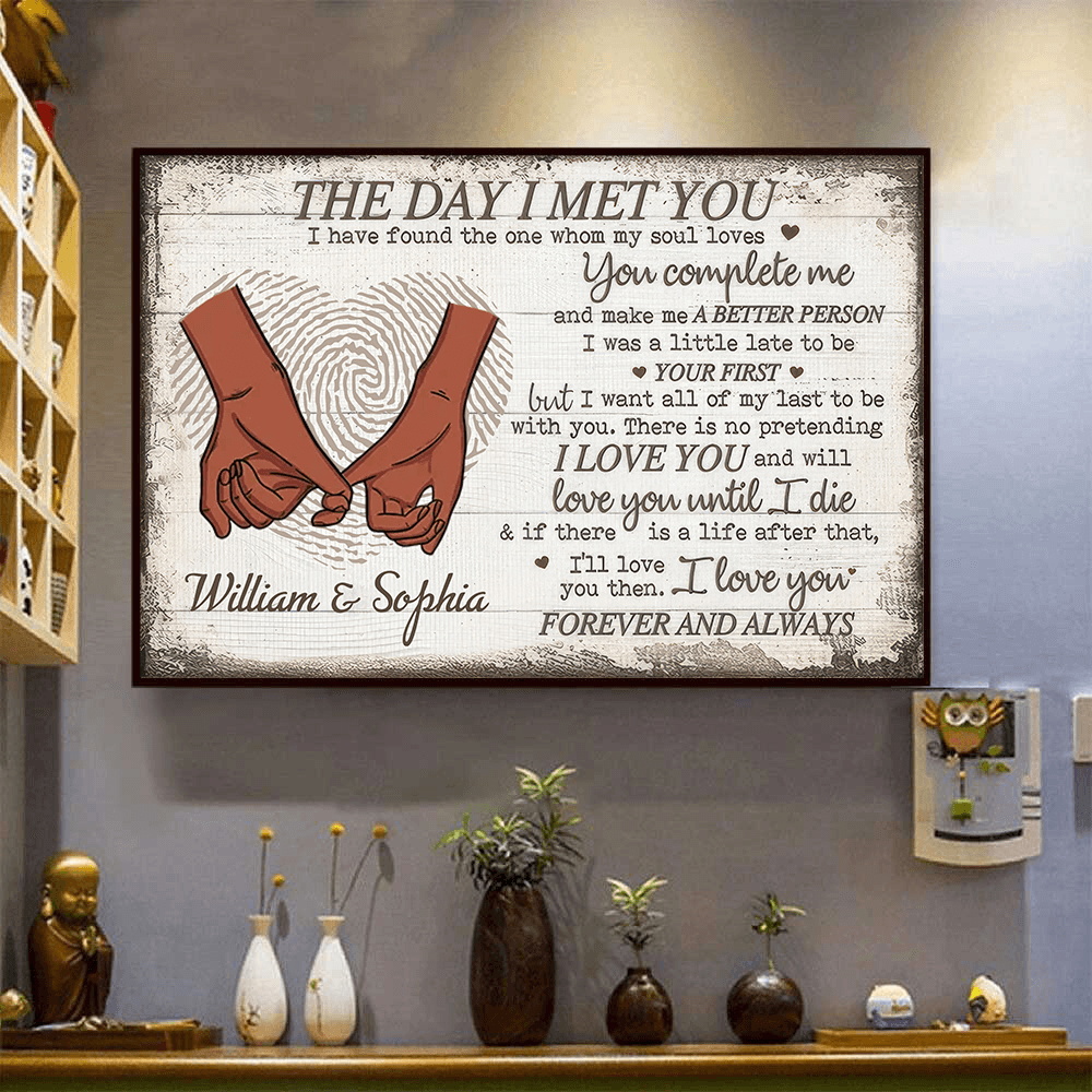 Custom Wall Art for Couple - The Day I Met You - Personalized Gift For Valentine, Girlfriend, Boyfriend, Husband, Wife